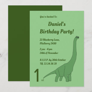 Invitación Cumpleaños de niños dinosaurio verde de cuello lar