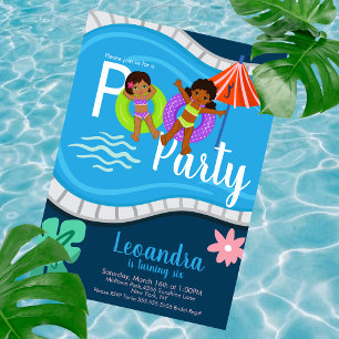 Invitación Cumpleaños de niños divertidos en fiesta de piscin