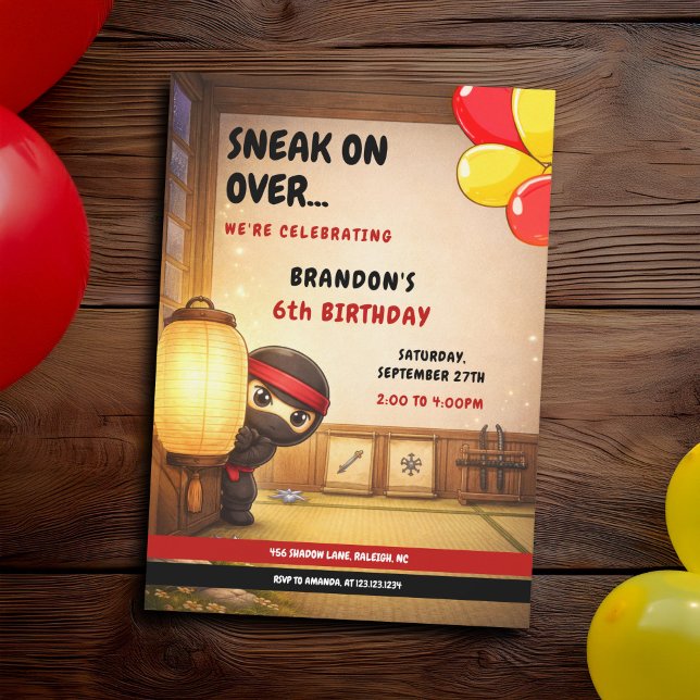 Invitación Cumpleaños de niños Dojo Linterna Ninja Negro Sigi (Subido por el creador)