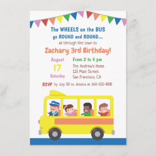 Invitación Cumpleaños de niños en autobús escolar Wheels on t