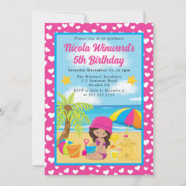 Invitación Cumpleaños de niños en la playa con niña latina li