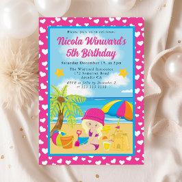 Invitación Cumpleaños de Niños en la Playa con Niña Rubia Ado