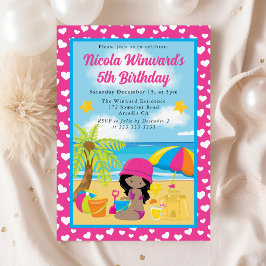 Invitación Cumpleaños de niños en la playa con una linda niña
