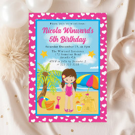 Invitación Cumpleaños de niños en la playa con una linda niña