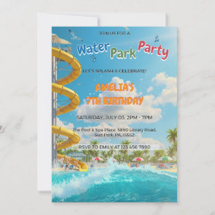 Invitación Cumpleaños de niños en parque acuático Summer Spla