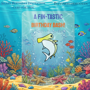 Invitación Cumpleaños de niños Fin-tástico Tiburón Martillo A