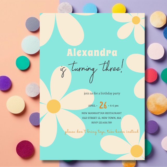 Invitación cumpleaños de niños florales de Retro Daisy (Subido por el creador)