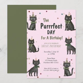 Invitación Cumpleaños de niños gato negro perfecto