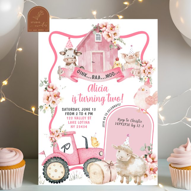 Invitación Cumpleaños de Niños Granja Rosa (Subido por el creador)