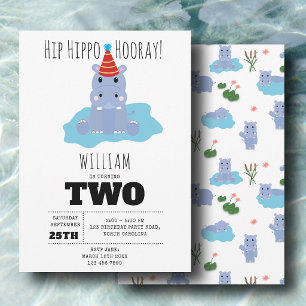 Invitación Cumpleaños de niños Hip Hipópotamo Lindo Hip Hipó