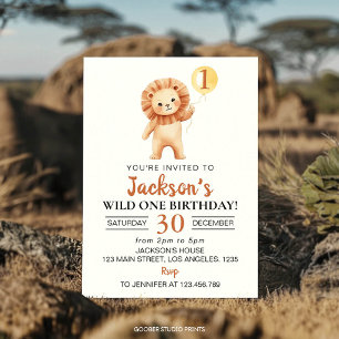 Invitación Cumpleaños de niños Leones Salvajes Globos Amarill