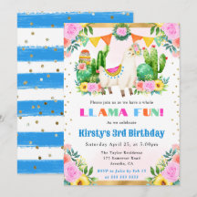 Cumpleaños de niños Llama floral de verano en acua
