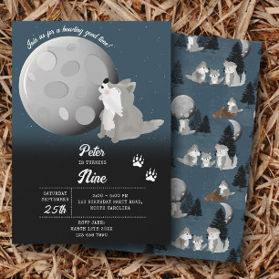 Invitación Cumpleaños de niños Lobo adorable bosque Luna Aull