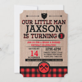 Invitación cumpleaños de niños Lumberjack, hombrecito rústico