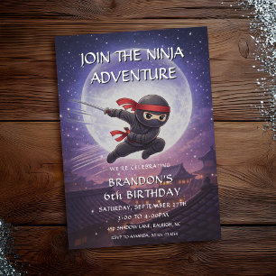 Invitación Cumpleaños de niños luna noche ninja volador negro