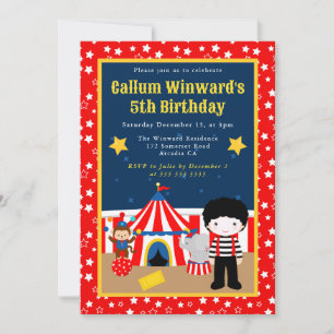 Invitación Cumpleaños de niños mimo niño lindo circo