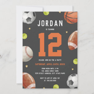 Invitación Cumpleaños de niños moderno tema deportes