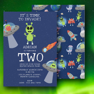 Invitación Cumpleaños de niños monstruos alienígenas modernos