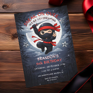 Invitación Cumpleaños de niños ninja de luna negra y roja