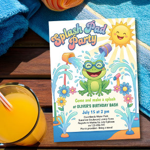 Invitación Cumpleaños de niños Parque de agua Cute Froggy Spl