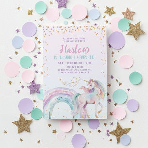 Invitación Cumpleaños de Niños Pastel Rainbow de Unicorn