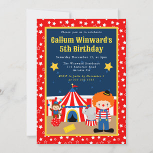 Invitación Cumpleaños de niños payaso niño de circo lindo 