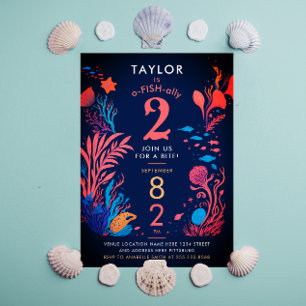 Invitación Cumpleaños de niños Peces Corales Océano Azul Dive