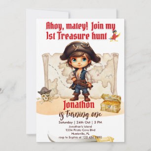 Invitación Cumpleaños de Niños Pirata Marrón Adorable 1er