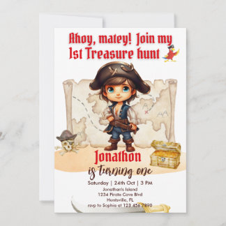 Invitación Cumpleaños de Niños Pirata Marrón Adorable 1er