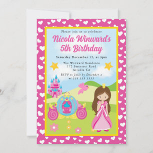 Invitación Cumpleaños de niños Princesa de pelo Moreno Bonito