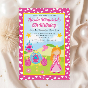 Invitación Cumpleaños de Niños Princesa Pelirroja Linda