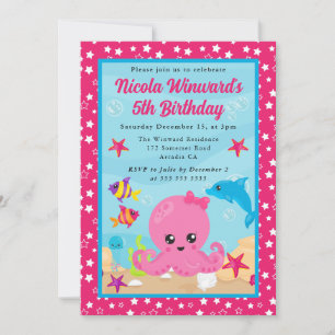 Invitación Cumpleaños de niños pulpo submarino lindo