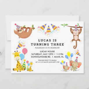 Invitación Cumpleaños de niños Safari Animales Tropicales Ado