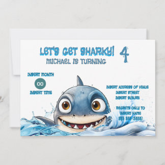 Invitación Cumpleaños de niños salpicadura de tiburón lindo