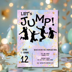 Invitación Cumpleaños de niños saltando en trampolín