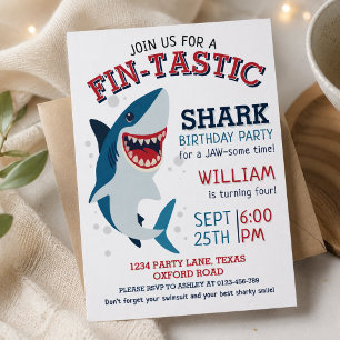 Invitación Cumpleaños de niños tiburón sonriente Fin-tástico