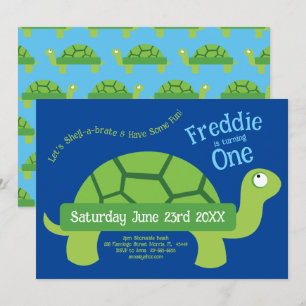 Invitación Cumpleaños de niños tortuga adorable 1er partido