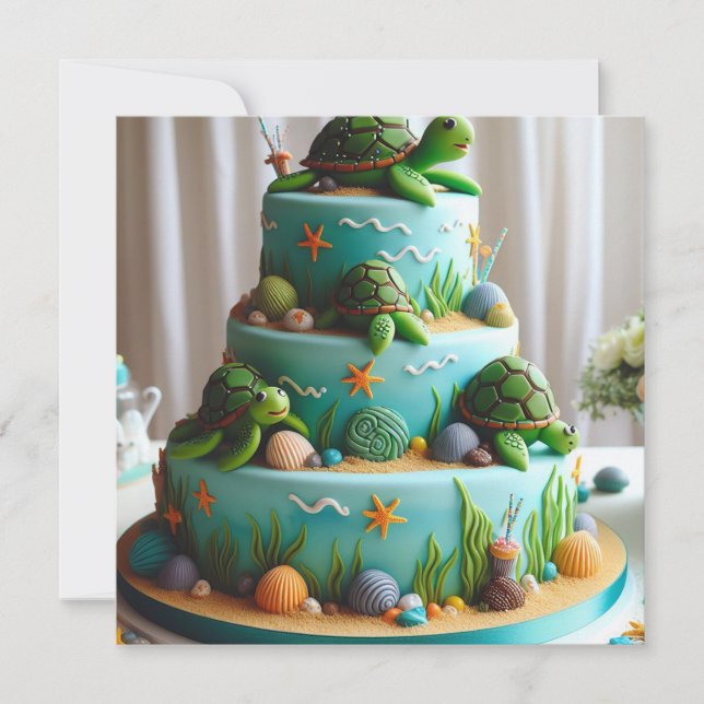 INVITACIÓN CUMPLEAÑOS DE NIÑOS TORTUGAS ADORABLES  (Anverso)