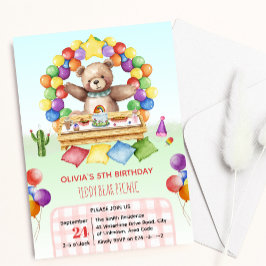 Invitación Cumpleaños de niños y niños con picnic Teddy Bear