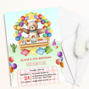 Invitación Cumpleaños de niños y niños con picnic Teddy Bear