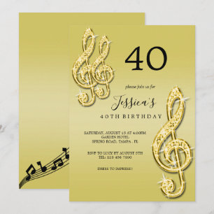 Invitación Cumpleaños de notas musicales de oro Glitzy