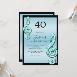 Invitación Cumpleaños de notas musicales turquesa Glitzy