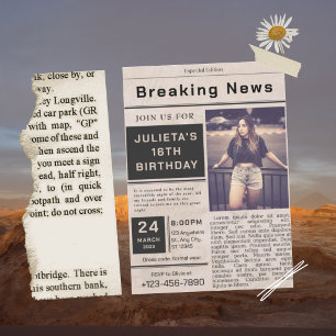 Invitación Cumpleaños de noticias de última hora vintage negr