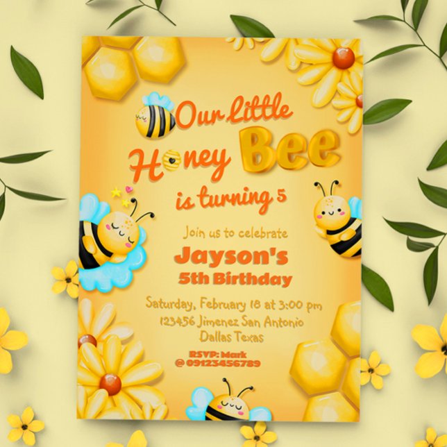 Invitación Cumpleaños de Nuestra Abeja Pequeña (Our Little Honey Bee Birthday Invitation)
