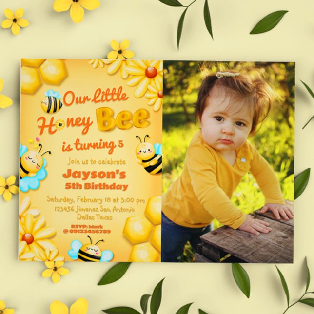 Invitación Cumpleaños de nuestra Abeja Pequeña con Foto (Our Little Honey Bee Birthday with Photo Invitation)