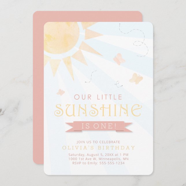 Invitación Cumpleaños de nuestra Mariposa Sunshine Little Wat (Anverso / Reverso)