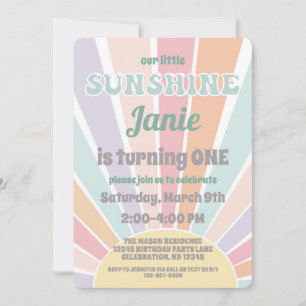 Invitación cumpleaños de nuestra pequeña niña retro hippie so