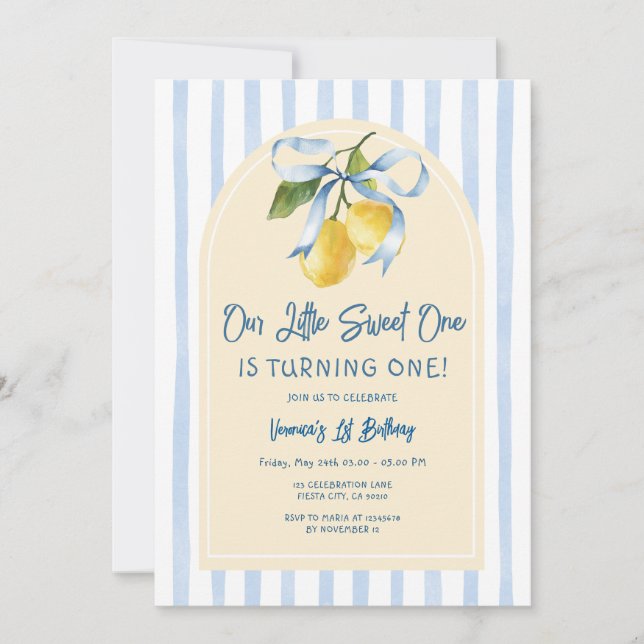 Invitación Cumpleaños de Nuestro Pequeño Dulce Citrus Limón (Anverso)