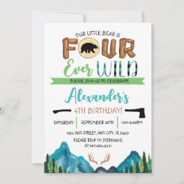 Invitación Cumpleaños de nuestro pequeño oso, cuatro para sie