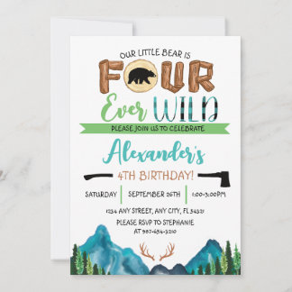 Invitación Cumpleaños de nuestro pequeño oso, cuatro para sie